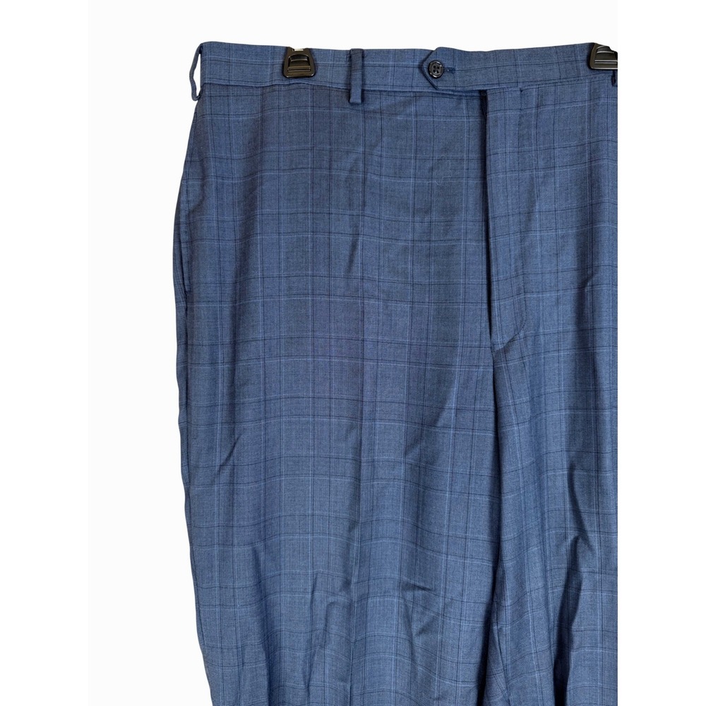 Jos. A. Bank Dress Pants 41x30.5 Blue Glen Plaid Flat Front Trousers Mens - Picture 1 of 9